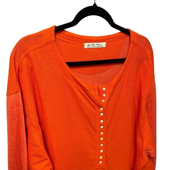 Free People We The Free Back At It Oversized Henley Top Long Sleeve Orange Large - Picture 2 of 8